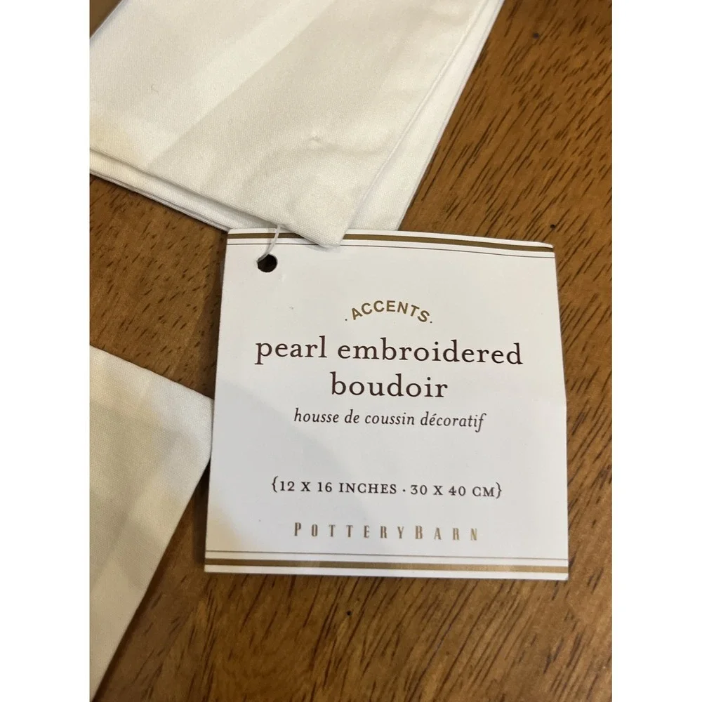 Pottery Barn Pearl Embroidered Pillow Shams White Green Mist Set of 2 NWT 12x16